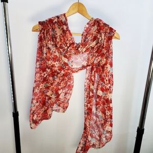 Floral Red Scarf - Lightweight and flowy